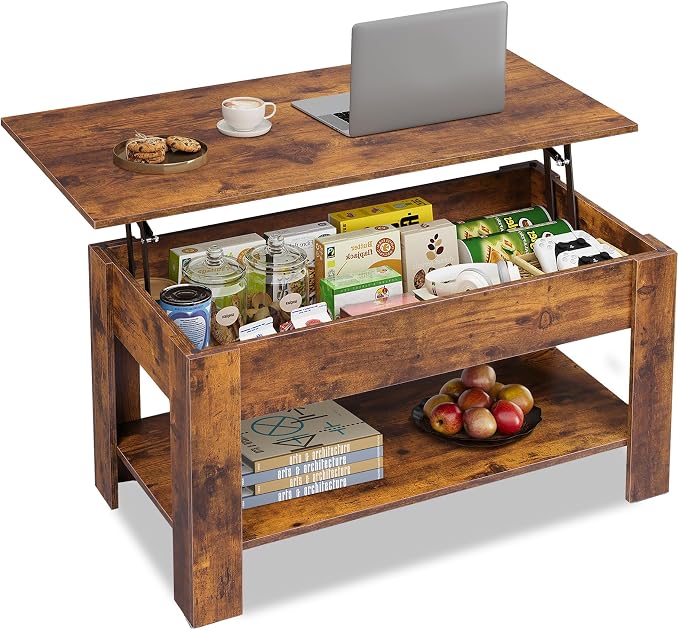 WLIVE Coffee Table, 39" Lift Top Coffee Table with Hidden Compartment, Storage Shelf and Lifting Top for Home Living Room, Office and Reception Room, Rustic Brown