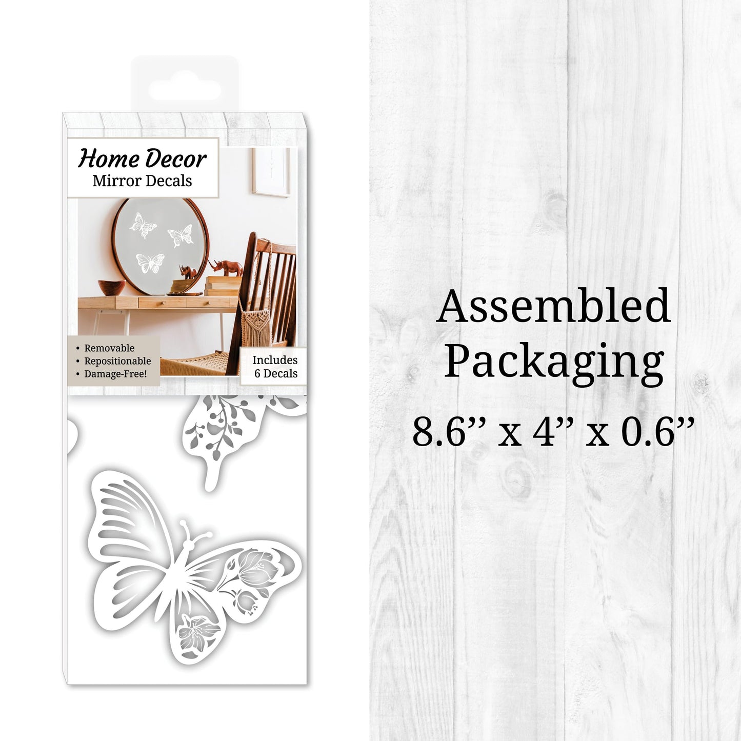 White Floral Butterfly Mirror Decals - Vinyl Stickers for Mirrors, Walls, Doors, Windows - Easy to Apply and Remove - Nursery Living Room Nursery Laundry Kitchen