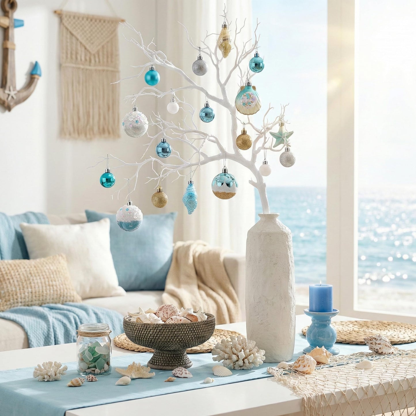 Valery Madelyn Summer Tree Ornaments 35ct Shatterproof Nautical Beach Decor Nautical Ocean-Themed Coastal Christmas in July Tree Decorations, Seashells Starfishs Conch Shell for Tropical Party