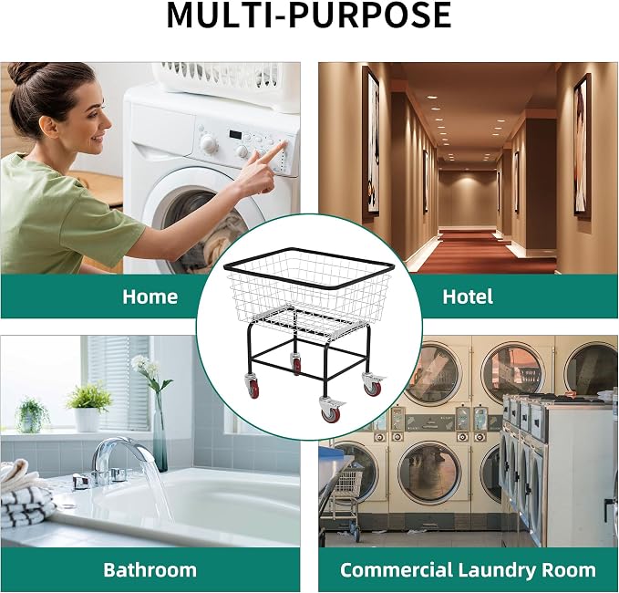 4.5-Bushel Rolling Laundry Cart with Wheels Durable Metal Wire Laundry Basket Heavy-Duty Large Steel Storage Basket with Galvanized Finish, for Commercial or Home Laundry Use