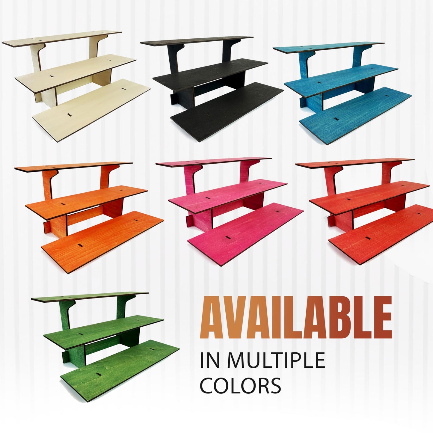 3-Tier Straight Retail Table Display Stand with Shelves for Products | 3 Step Straight Display Rack for Counter Top, Craft Shows, Farmers Market, Trade Shows, Pop ups, Soap Display, Candles (Pink)