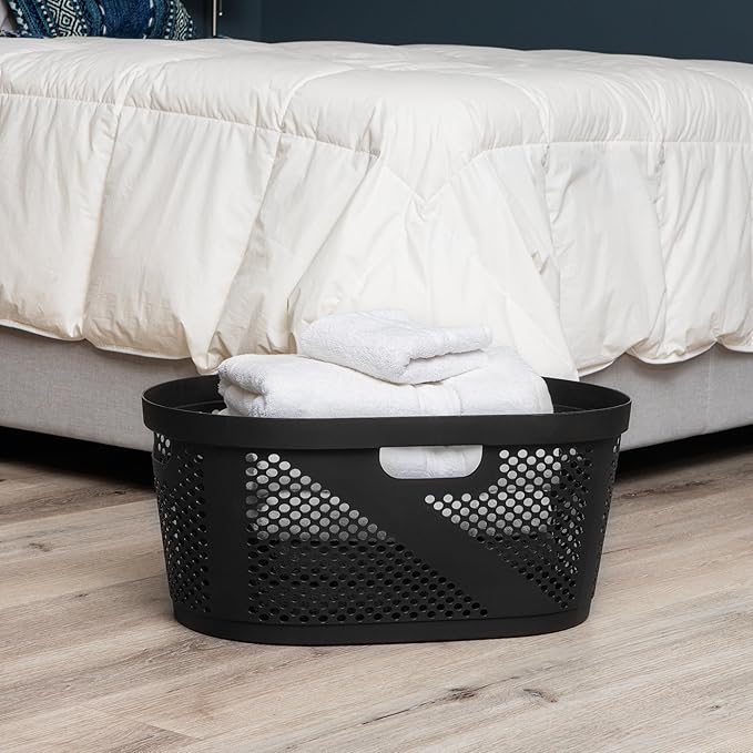 Mind Reader 40L Ventilated Laundry Baskets, Lightweight Clothes Hamper with Cutout Handles for Bathrooms and Closets, Plastic, Set of 2, Black