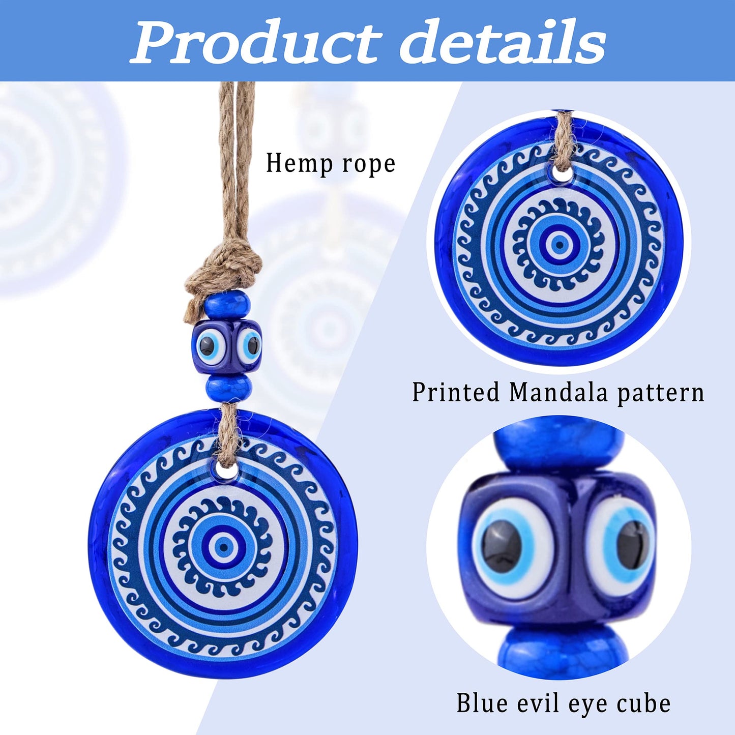 3inch Large Glass Evil Eye Amulet Mandala Decor Turkish Nazar Bead Home Protection Charm Wall Hanging Ornament for Christmas Tree