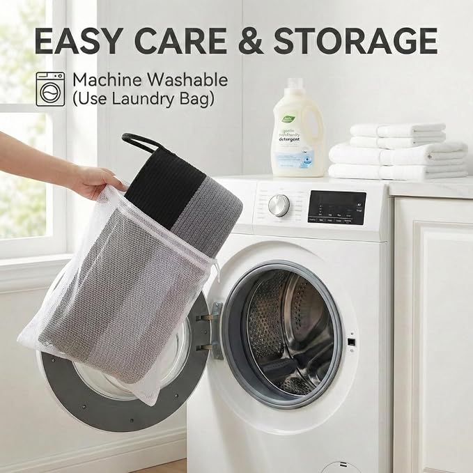JMvicyroam 115L Extra Large Blanket Basket for Living Room - Woven Cotton Rope Laundry Hamper with Reinforced Handles - Storage Bin for Pillows, Comforters & Toys - Machine Washable, Black&Grey