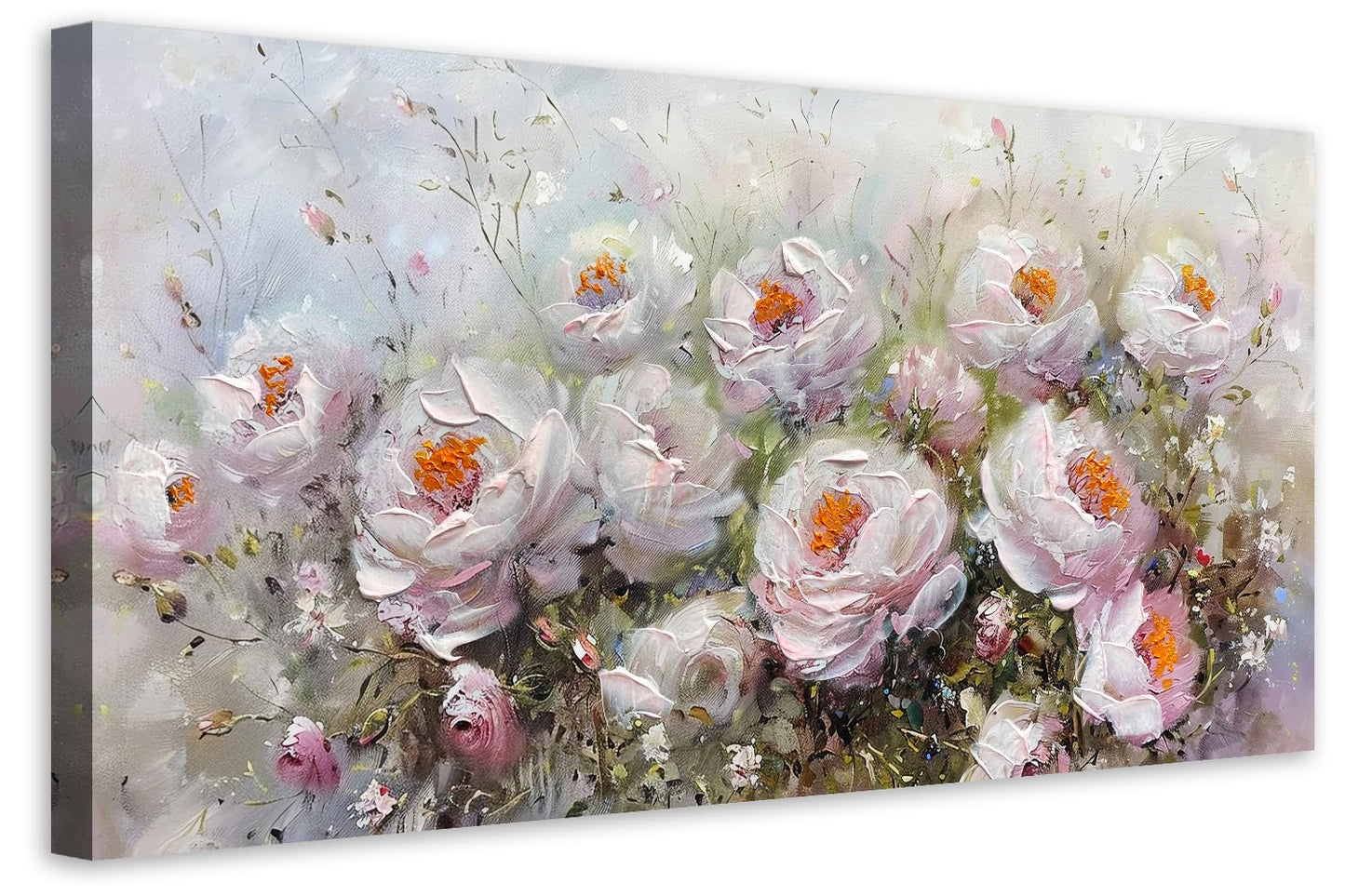 Anolyfi Textured Floral Painting Wall Decor, Flowers Canvas Wall Art Elegant Aesthetic Wall Art Decor for Living Room Bedroom Dining Room Hallway Office Home 48"x24"