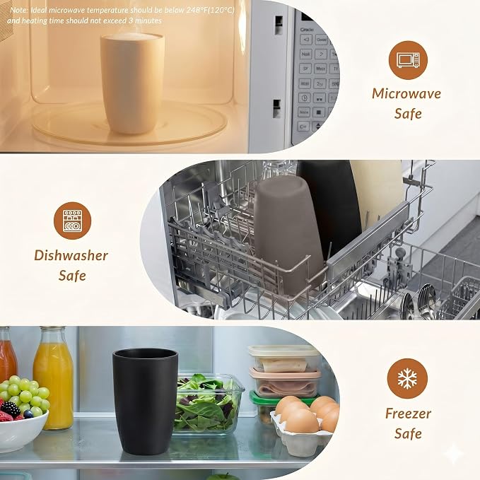Homienly Premium Wheat Straw Cups, 20oz Lightweight and Unbreakable Drinking Cups Set of 6, Reusable Water Glasses Microwave and Dishwasher Safe Cup Set for Coffee, Milk, Juice - GreyStone