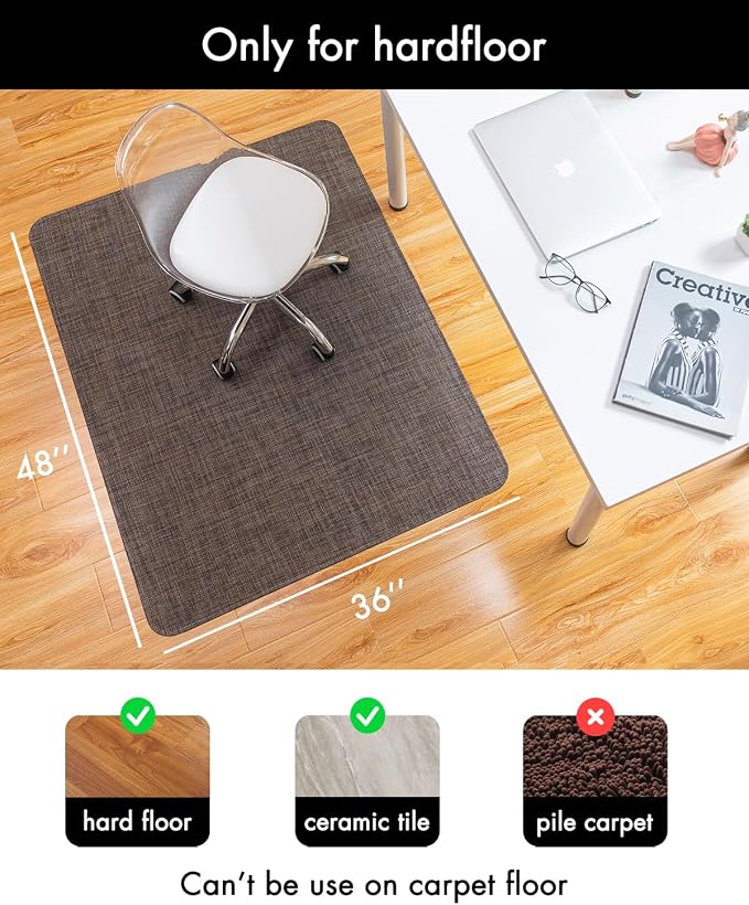 Baroyal Office Chair Mat for Hardwood Floor Under Desk Computer Rolling Chair Mat for Wood/Tile Floor Non-Slip Heavy Duty Desk Rug PVC Plastic Hard Floor Protector 36" x 48" (Dark Walnut)