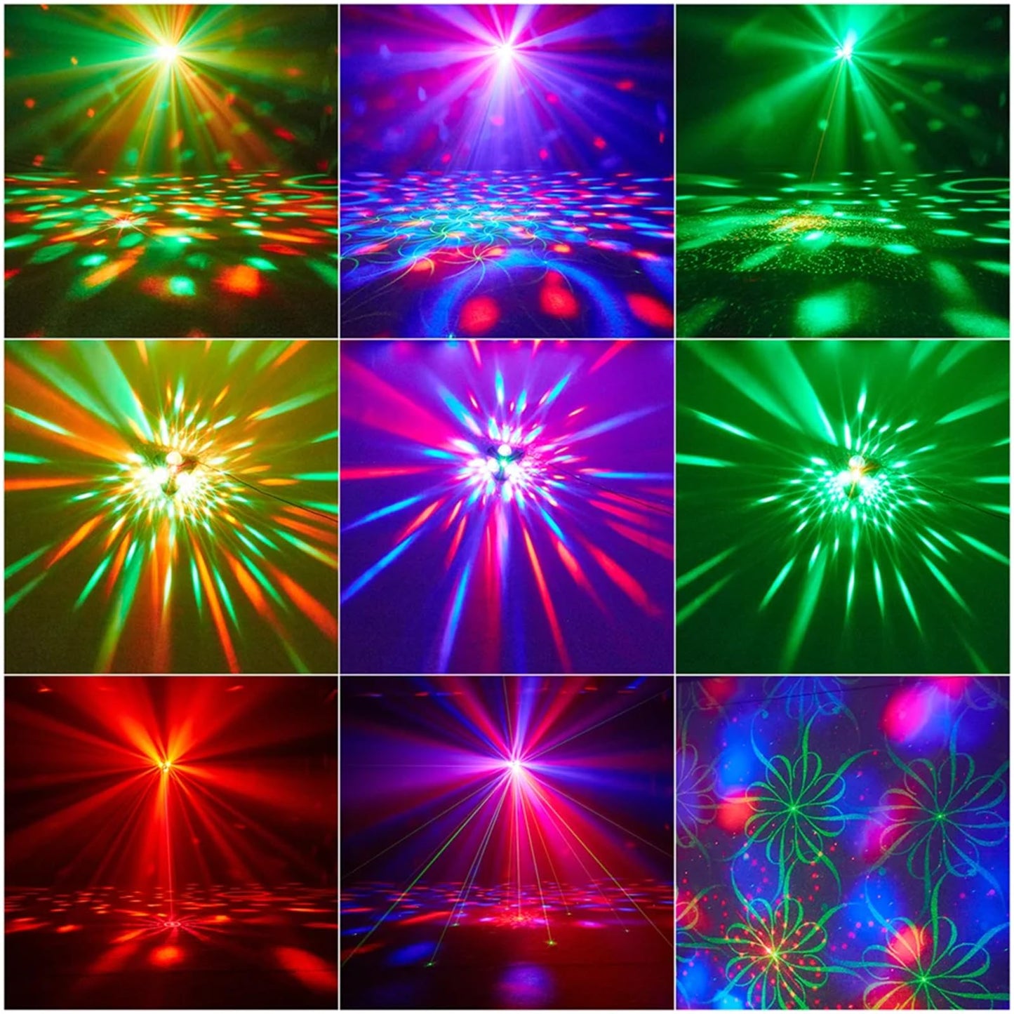 Yinpkteo 4 in 1 Disco Ball DJ Party Lights, 3 RGB Disco Lights+Red and Green Pattern Lamp Strobe Lighting for Home Room Dance Parties Birthday Karaoke Halloween Christmas Wedding Show Club Decorations