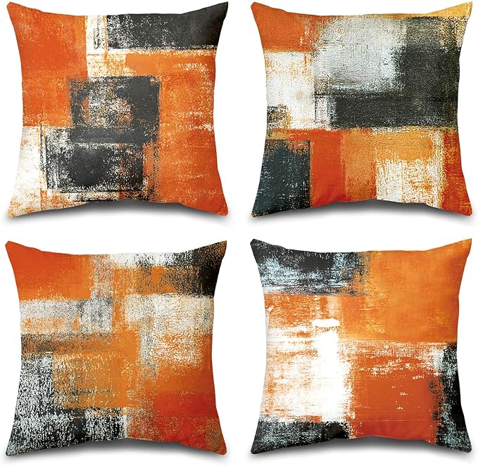 Burnt Orange Throw Pillow Covers 16x16 Set of 4 Decorative Cushion Cover Taupe Abstract Art Painting Pillow Covers for Sofa Couch Bedroom Living Room Outdoor Home Décor