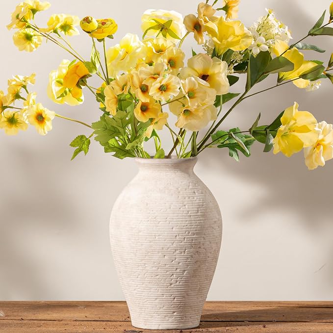 Vanselia Ceramic Flower Vase Home Decor - Large Farmhouse Table Vases Rustic Vintage Living Room Kitchen Bedroom Decorations for House Book Shelf Office Coffee Desk Dining Fireplace (9" Rustic)