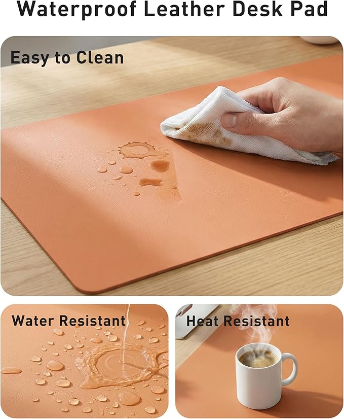 Aothia Faux Leather Desk Mat - Large Mouse Pad, Non-Slip PU Leather Blotter, Waterproof Writing Surface for Office and Home (Hermes Orange, 40" x 24")
