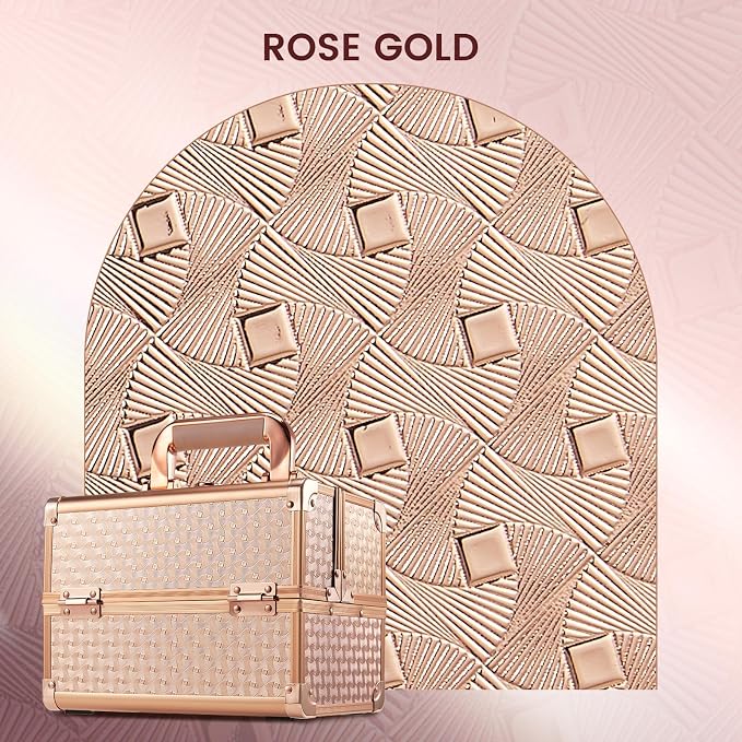 Joligrace Beauty Makeup Train Case for Lady Portable Cosmetic Box Jewelry Organizer Lockable with Keys and Mirror 2-Tier Trays Carrying with Handle Makeup Storage Box - Rose Gold