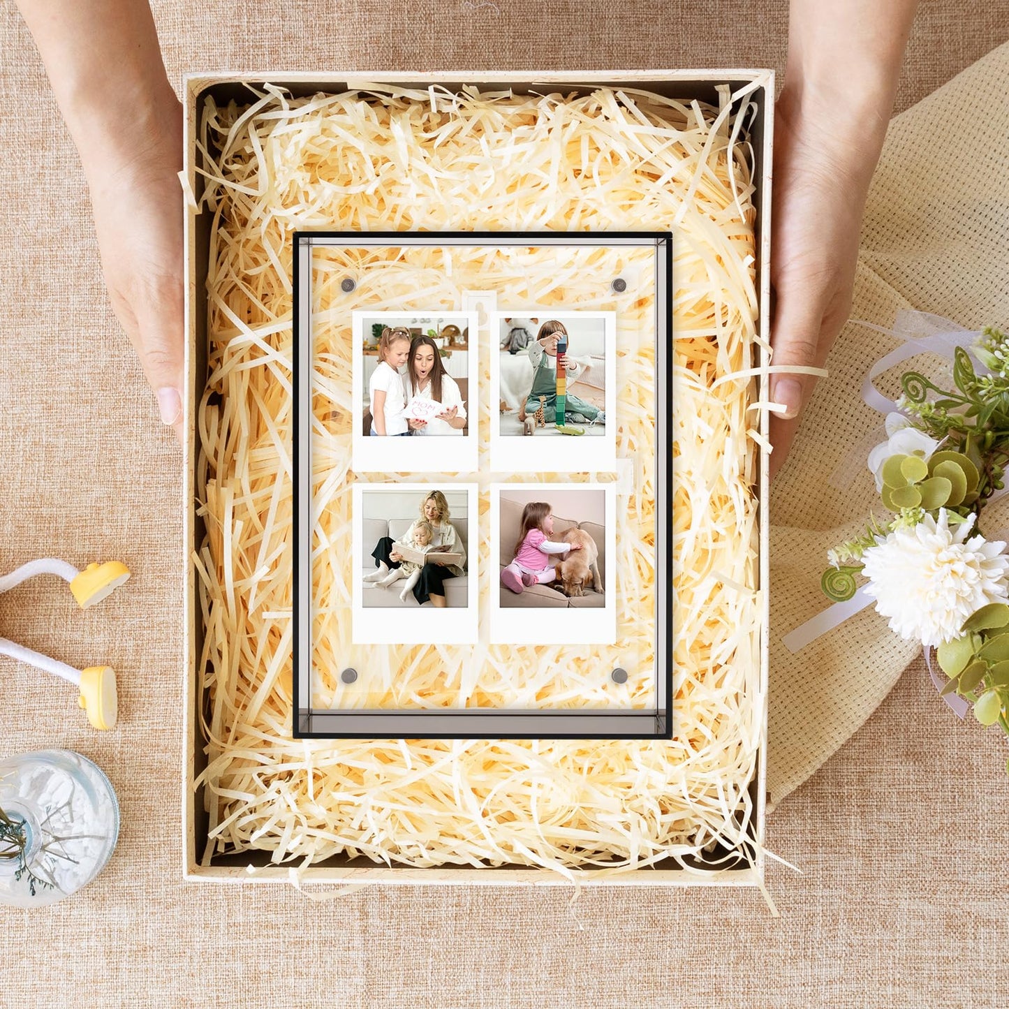 5x7 Acrylic Picture Frame Black - Clear Floating Photo Frames for 5 x 7 Inches Art Print - Individual for Tabletop Display - With Hangers for Wall Mount Horizontal or Vertical - 1 Pack
