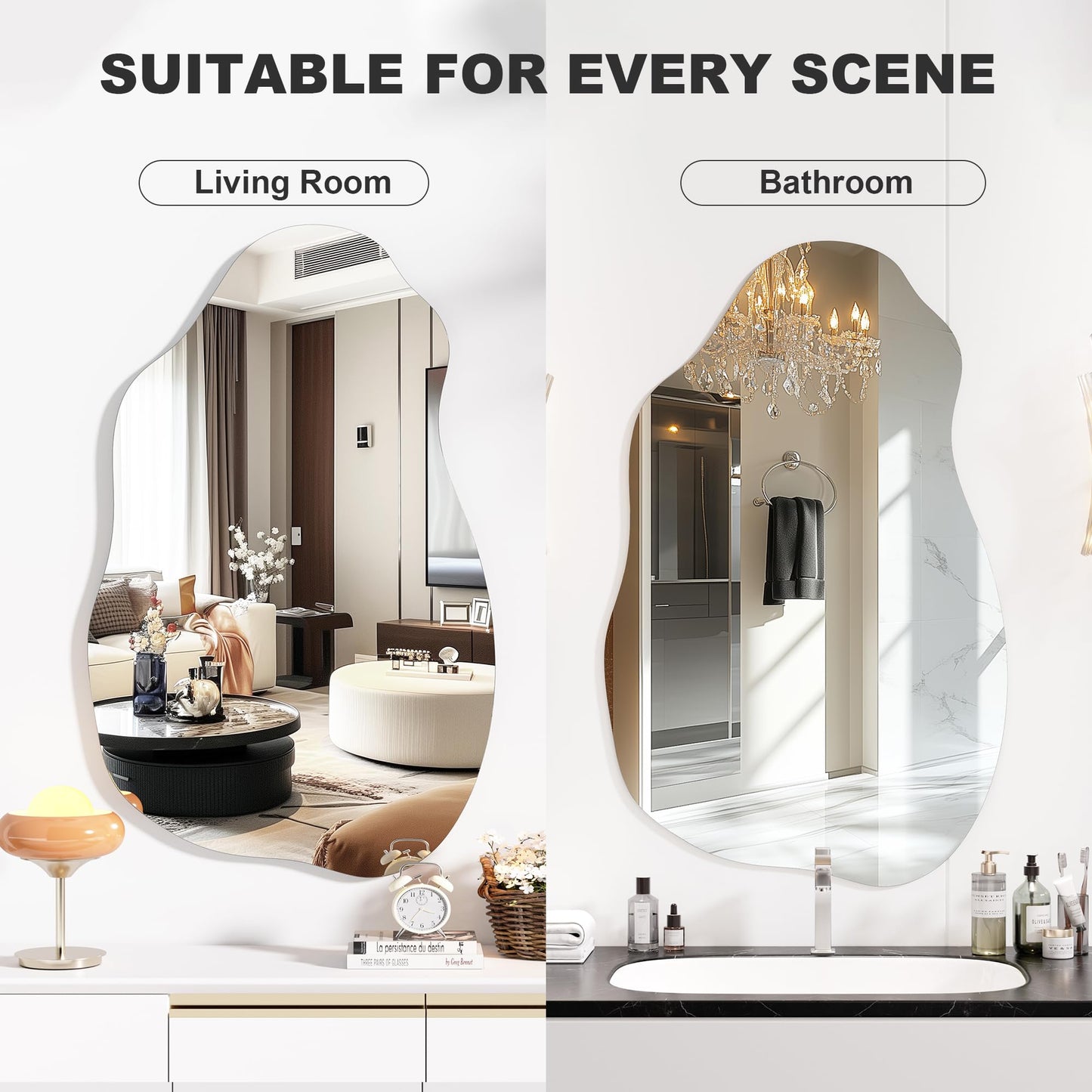 Hasipu Irregular Wall Mirror, 31"x20" Asymmetrical Frameless Mirror, Modern Decorative Mirrors for Living Room, Entryway, Hallway, Bathroom, Bedroom,Wall Mounted Home Decor