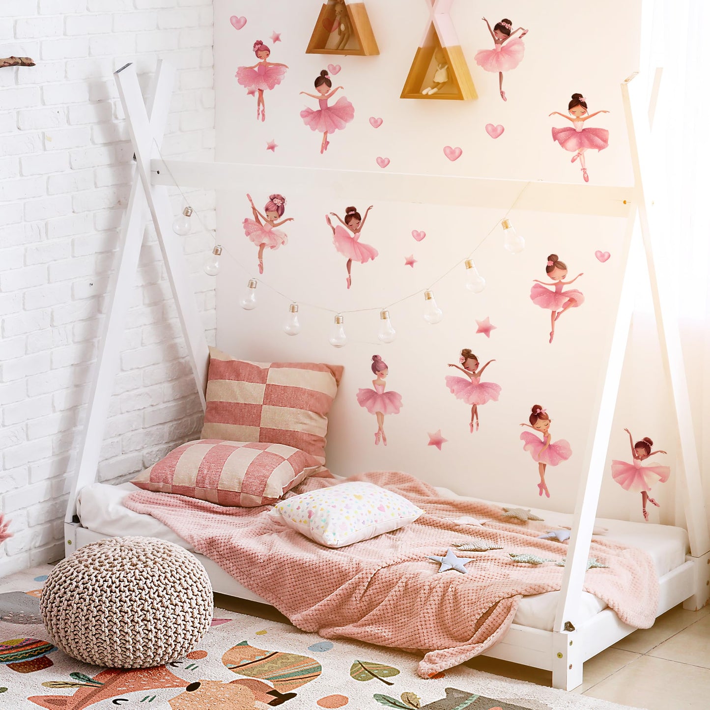 Ballerina Girls Wall Decals, Cute Dancing Girl Art Wall Sticker, Peel and Stick Pink Fairy Decor for Kids Gift Girls Bedroom Baby Nursery Kids Bedroom (Ballerina Girl Wall Sticker)