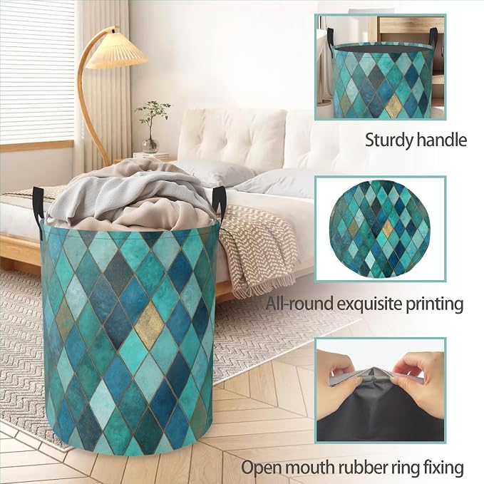 Laundry Hamper Foldable Oxford Cloth Moroccan Mosaic Laundry Basket With Handle Portable Clothes Storage Organizer Basket Storage Bag For Laundry Room/Bedroom/Bathroom
