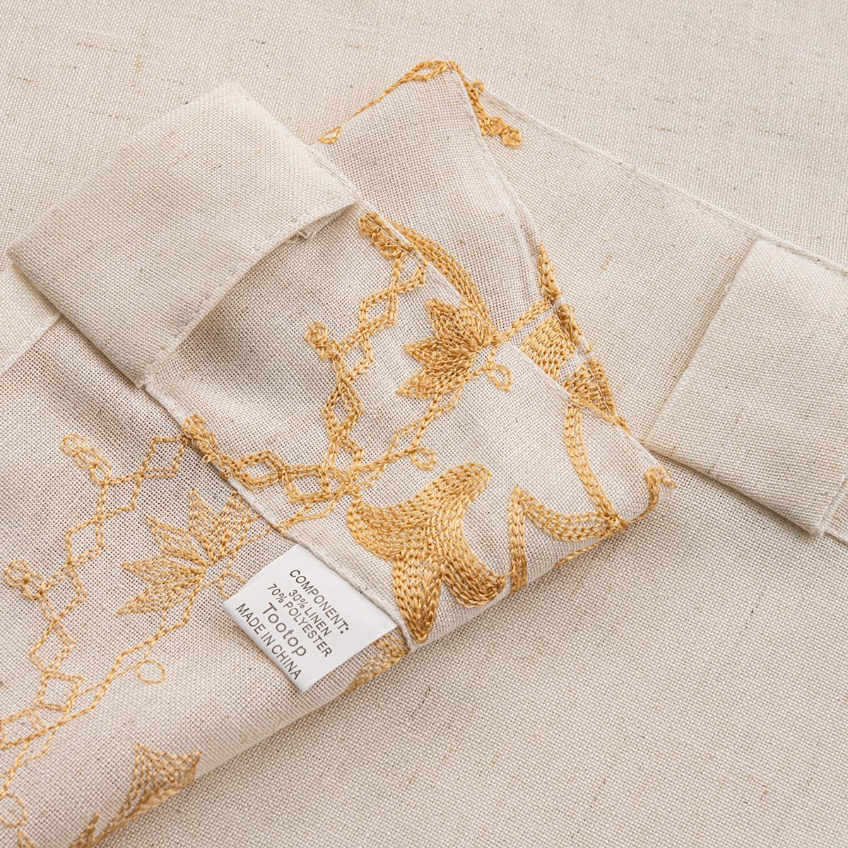 Tootop Bohemian Curtains Linen Gauze Embroidered Curtains Bohemian Floral Beige Farmhouse Living Room Decor Rustic Semi-Blackout Curtains Tieback Pocket or Folded Edge 2 Panel 84 Inch Gold