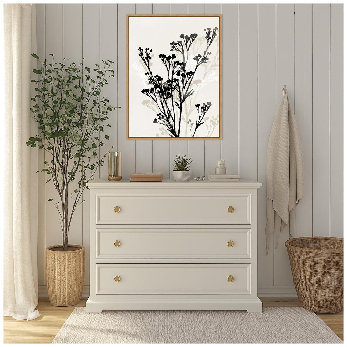 Amanti Art Framed Canvas Wall Art 30x23 Silhouettes of Delicate Blooms II by Aria K, Framed Wall Art Canvas, Flowers Artwork, Modern Contemporary Decor, Large Poster Painting for Living Room,