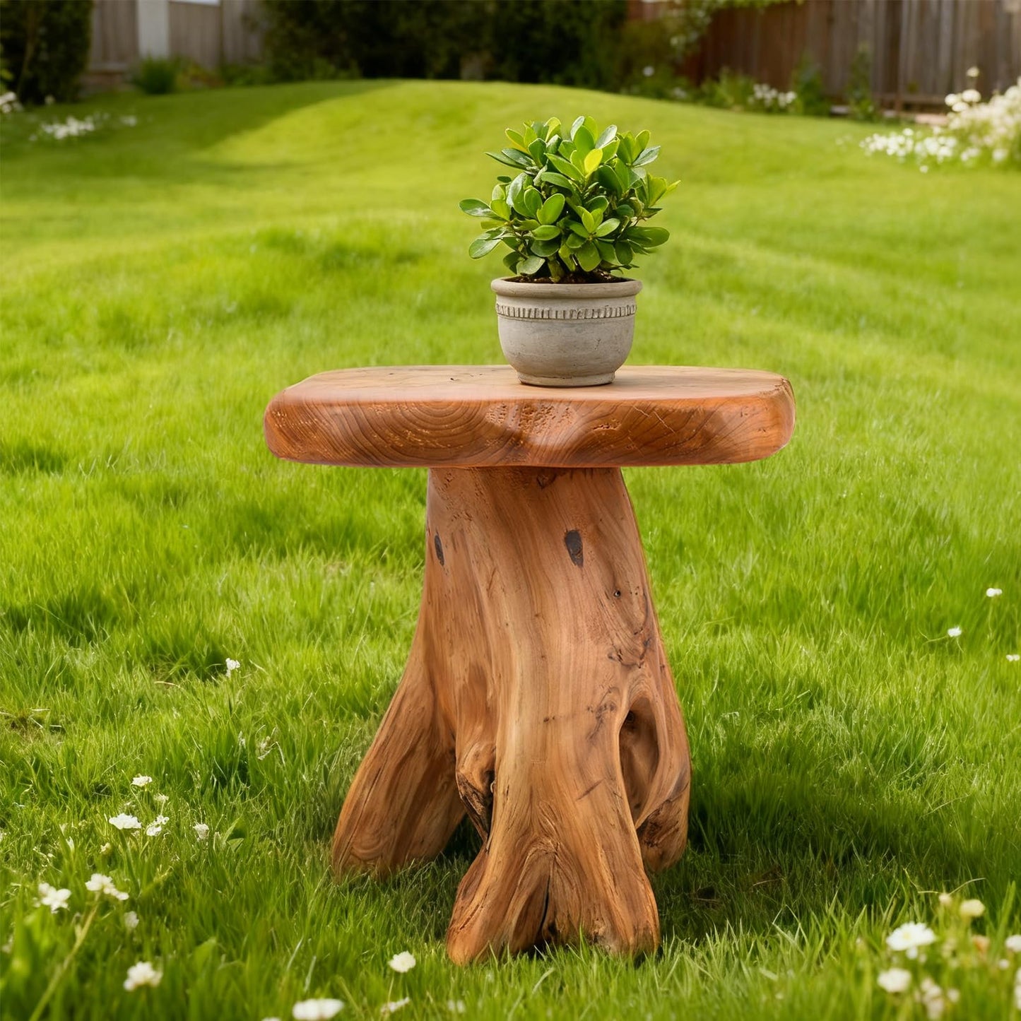 GJRIEFD Small Side Table, Freeform Live Edge Wood Stool, Unique Design Natural Plant Stand for Patio, Garden, Yard, Living Room, Bedroom