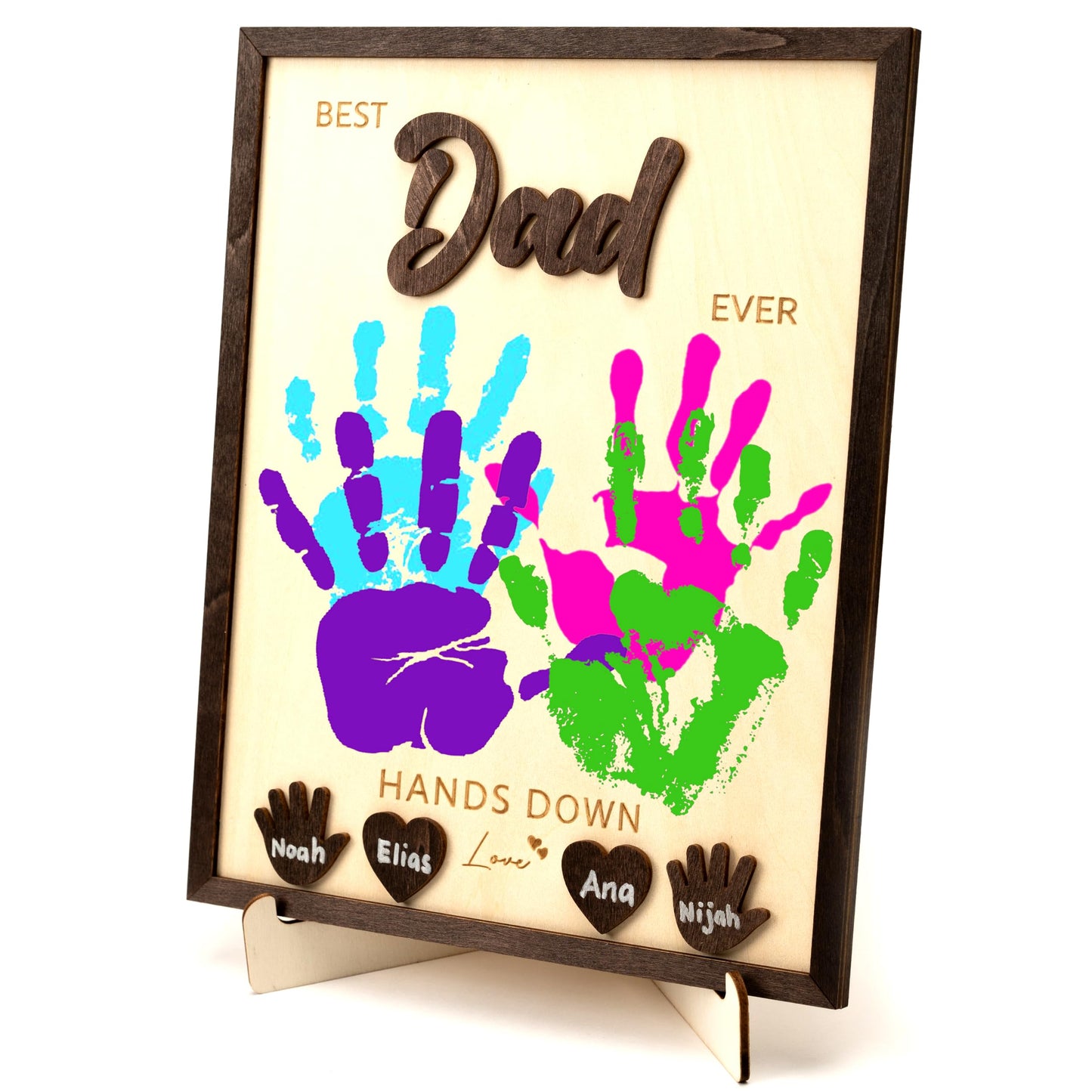 Best Dad Ever Hands Down Sign Wooden Handprint Frame DIY Gifts, Fathers Day Personalized Gifts from Kids, Daughter, Son - Fathers Day Crafts for Kids, Custom Birthday Gift for New Dad, Stepdad