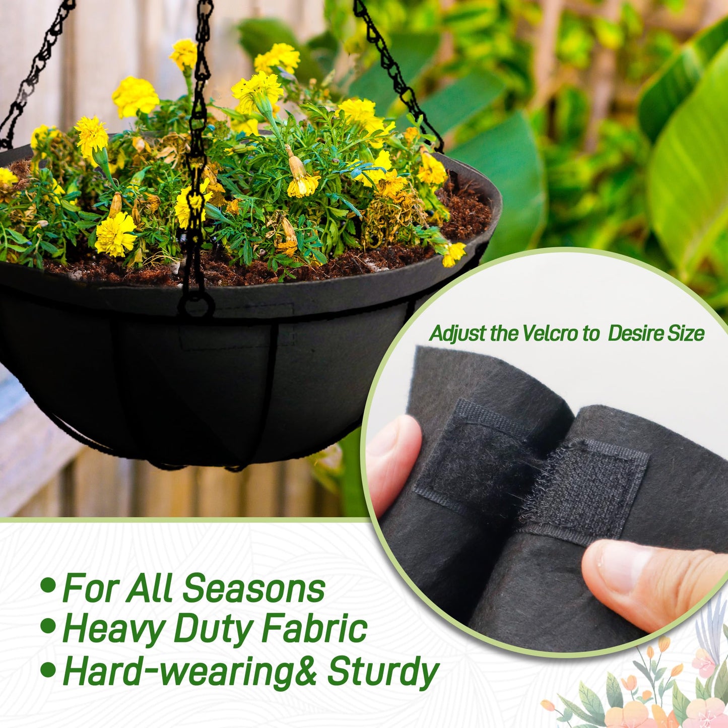Sumloty 4 Pack 16 Inch Fabric Planter Basket Liner- Felt Flower Pot Liners Replacement Coco Fiber Liner for Hanging Basket Flowers Round Hanging Basket Liners Prevent Birds from Nesting