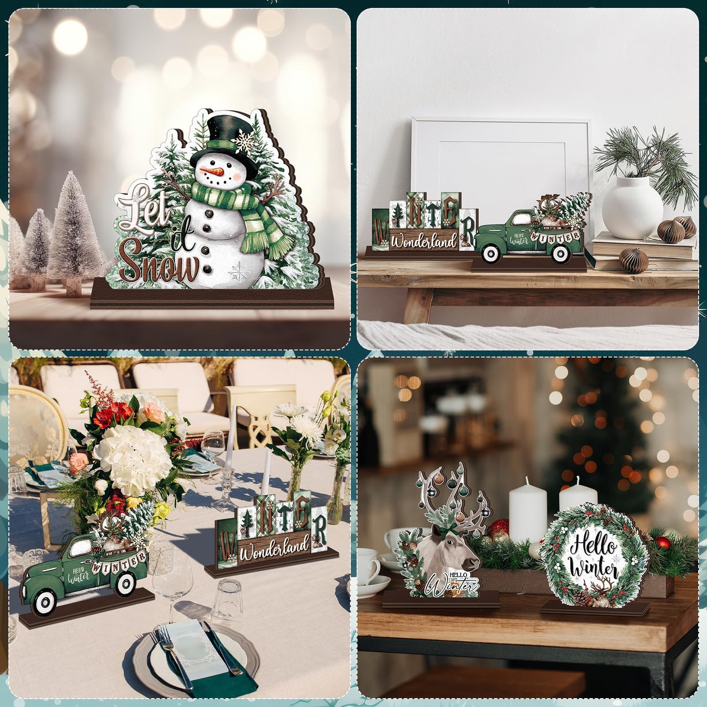Yuntau 6 Pcs Winter Wonderland Wooden Table Decorations Christmas Wood Tabletop Sign Centerpiece Rustic Decorations for Office Farmhouse Home Decor