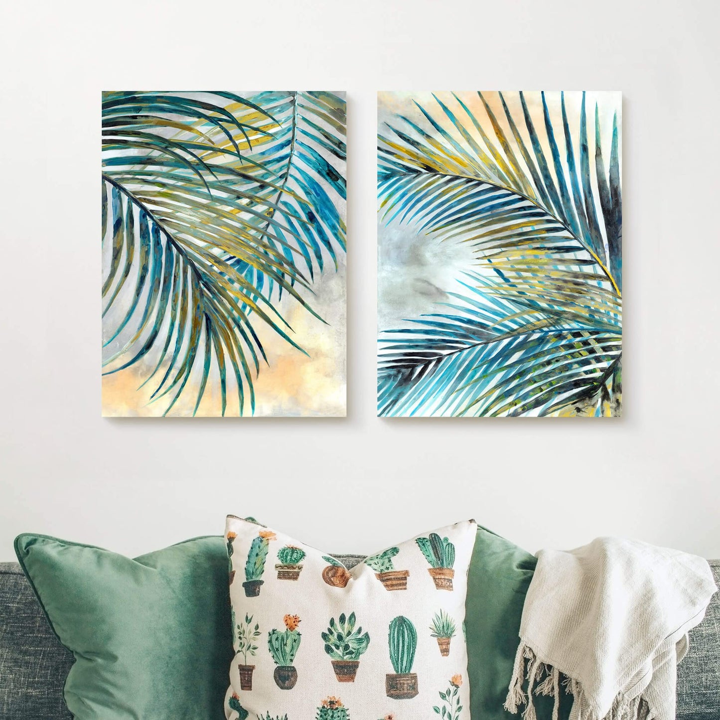 Tropical Leaves Pictures Wall Art: Abstract Palm Tree Prints Leaf Canvas Artwork Fern Botanical Watercolor Painting for Modern Living Room Bathroom Bedroom Ready to Hang