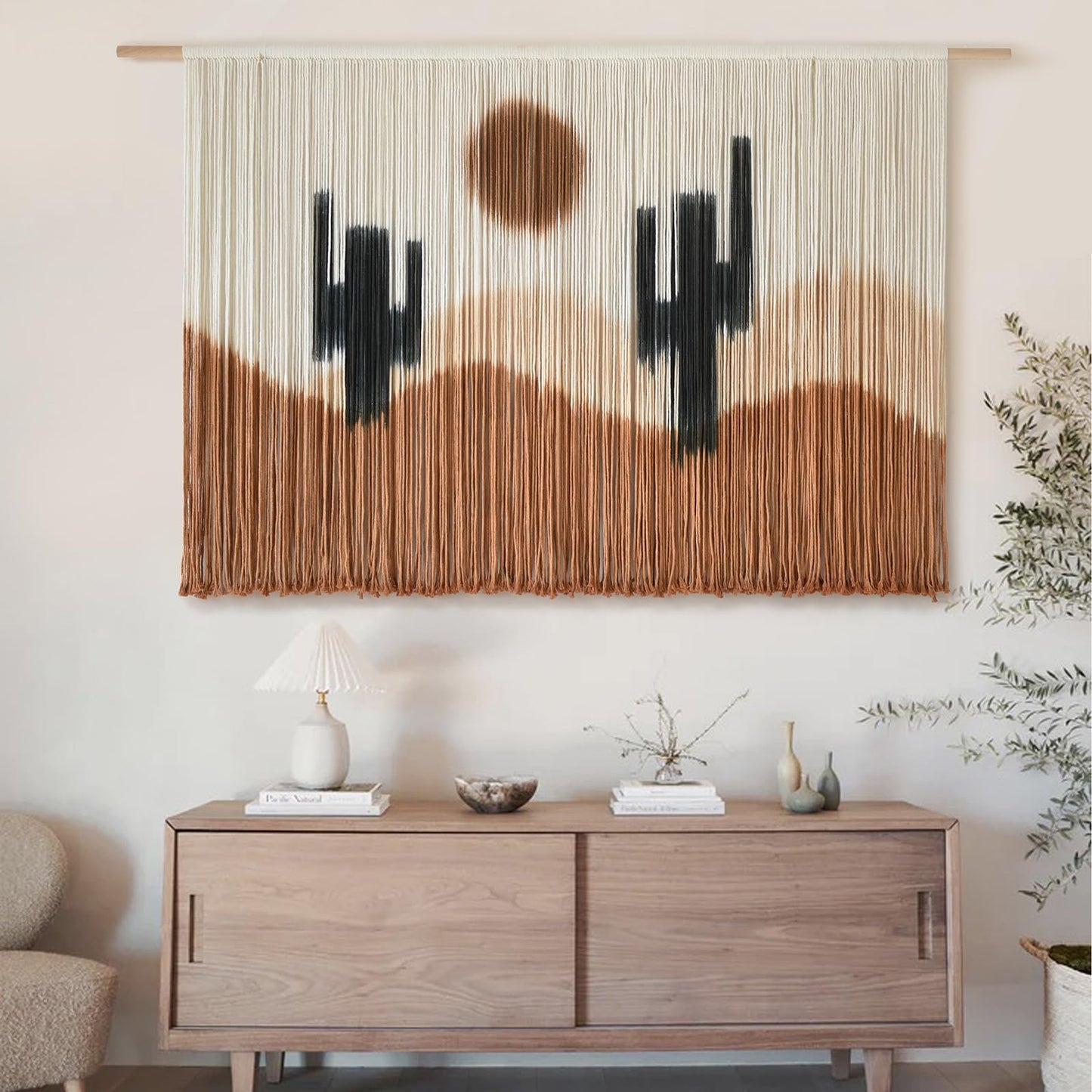 Large Macrame Wall Hanging Macrame Wall Decor 57" W x 35" L Desert Cactus Tie-Dye Large Boho Yarn Wall Decor Scale Wall Art Home Decor