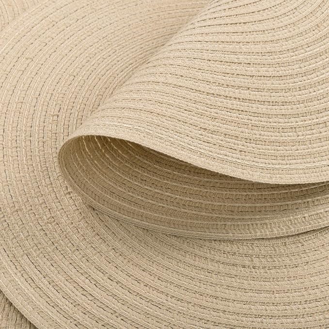 SHACOS 15 inch Round Placemats Set of 8 for Dining Table Cotton Polyester Braided Place Mats Washable Kitchen Table Mats for Dinner Party Table (Light Beige, 8)