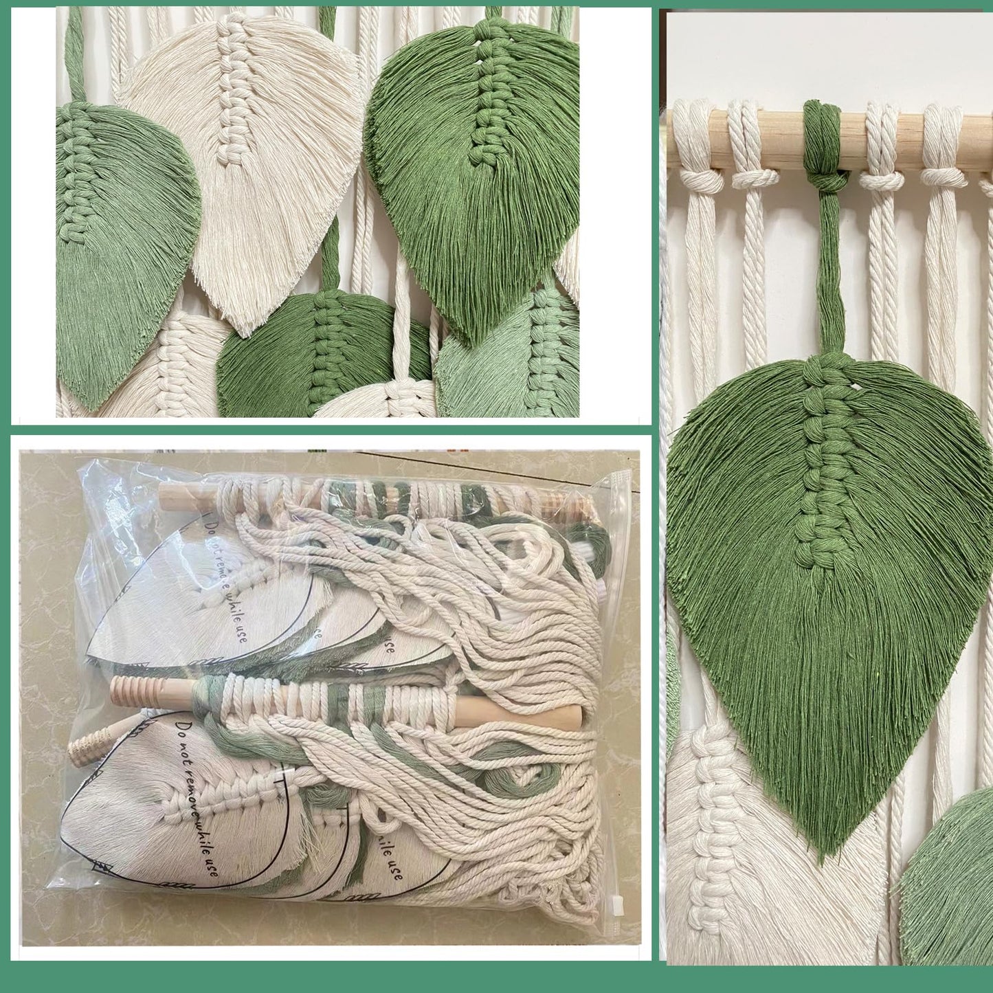 MSFENG Wall Hanging Decor Leaves Tapestry Boho Wall Decor Woven Feather Handmade Yarn Tassels Woven Wall Art Decorations for Nursery, Bedroom, Living Room, Apartment Home Backdrop (LightGreen-M)