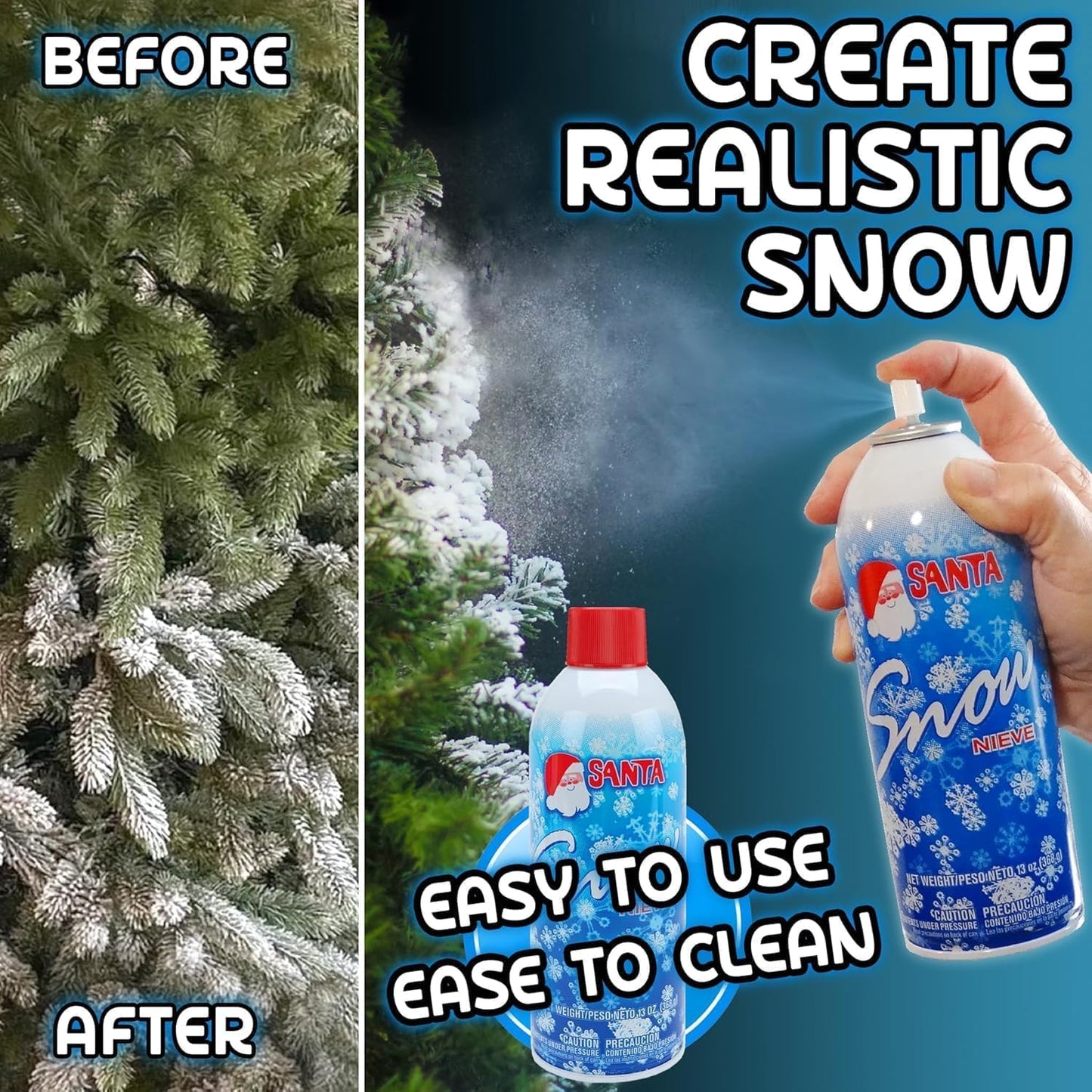 GRAS Art Bundles Christmas Fake Snow Spray 13oz 6-Pack – Instant Artificial Snow for Trees, Windows, Wreaths & Holiday Crafts – Easy Winter Decoration Kit for a Frosty, Snowy Finish