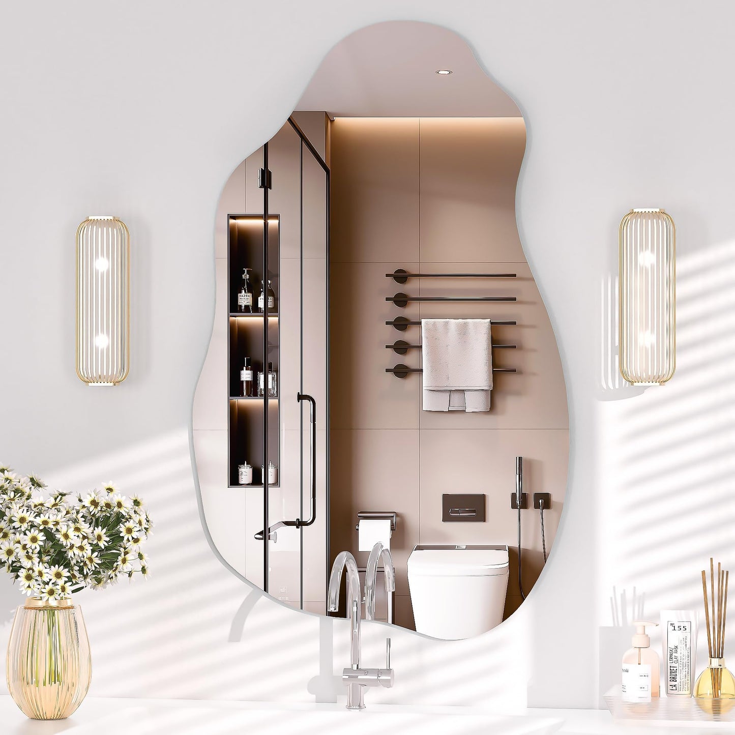 Hasipu Irregular Wall Mirror, 31"x20" Asymmetrical Frameless Mirror, Modern Decorative Mirrors for Living Room, Entryway, Hallway, Bathroom, Bedroom,Wall Mounted Home Decor