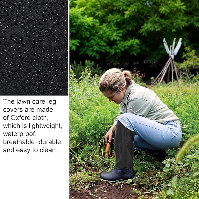 Xindojuz 2 PCS Lawn Care Leg Gaiters for Hiking Men, Waterproof Leg Guards for Snow Boots, Garden Trimming Weeds Eater Legs Chaps, Adjustable Legs Guards for Garden and Farm Working, Black