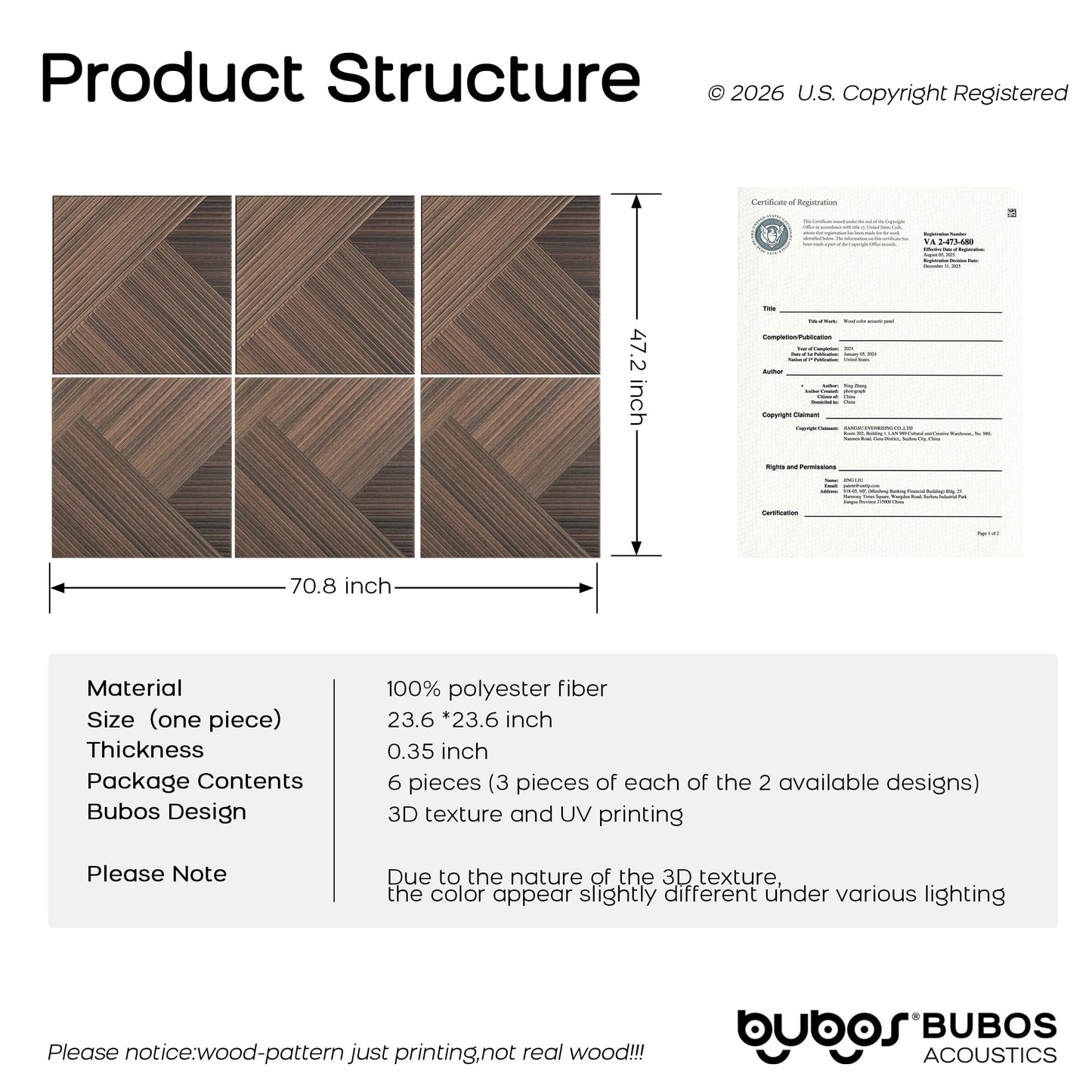 BUBOS 6 Pack Acoustic Wood Wall Panels, 23.6x23.6 Inch Sound Absorbing Tiles with Full Adhesive Backing, Decorative Peel and Stick Panels for Home Office, Living Room and Studio(Red Brown Walnut)
