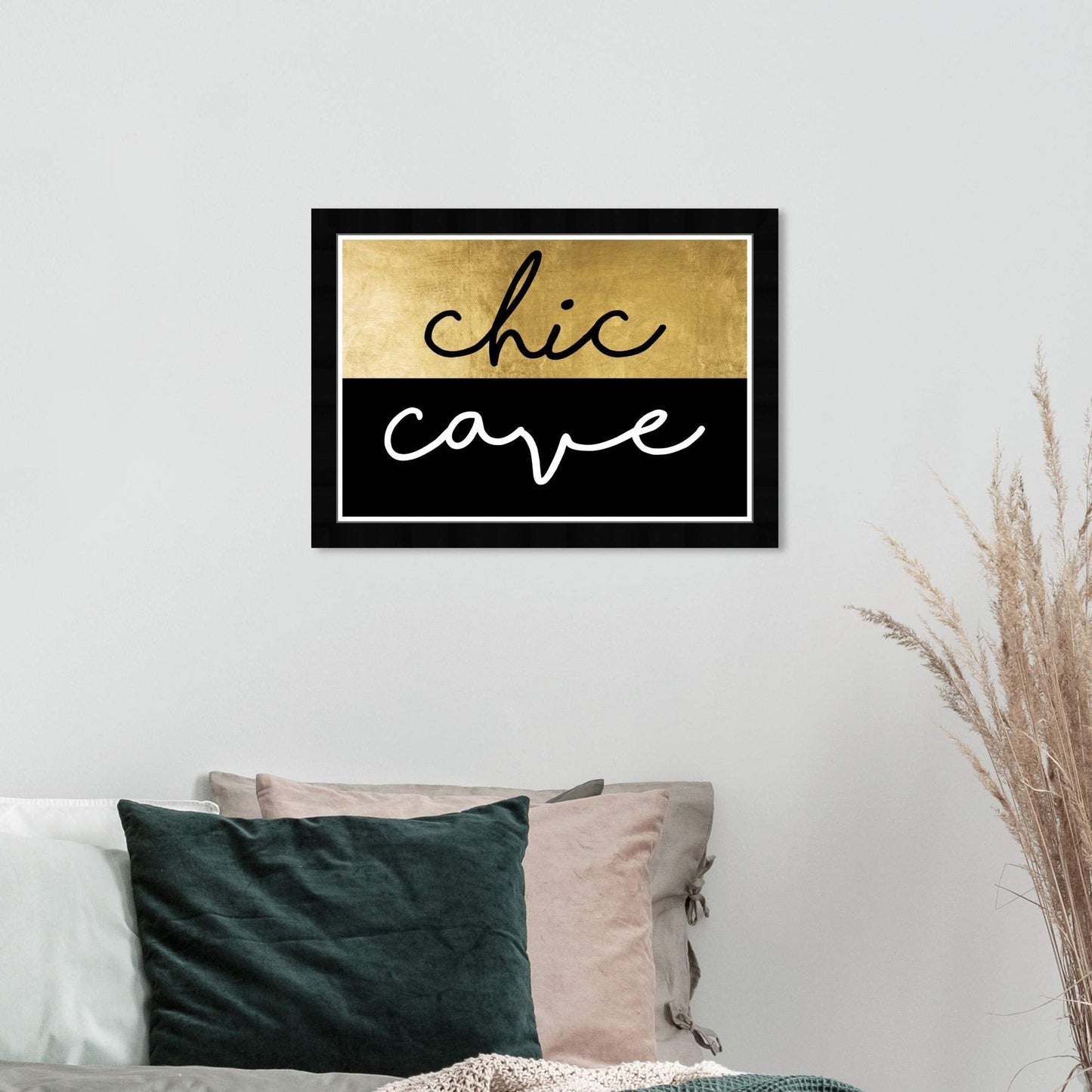 Wynwood Studio Typography Wall Art Framed Prints 'Chic Cave' Fashion Quotes and Sayings Home Décor, Gold, Black