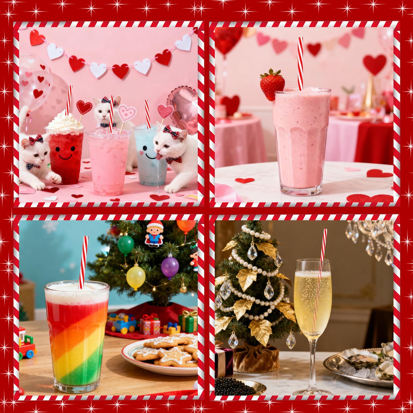 50 PCS-Christmas-Valentine’s-Party-Decoration-Supplies-Straws - Reusable Red and White Striped Straw，9 Inch Hard Plastic Drinking Straws for Holiday Decor Wedding Valentine’s Day Easter Party Favors