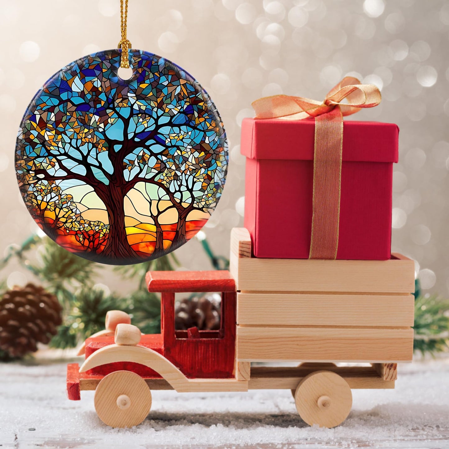 Touber Tree of Life Ornament, Christmas Decoration, Holiday Present Idea, Heirloom Keepsake, Round Ceramic, Bauble Present, Tree of Life