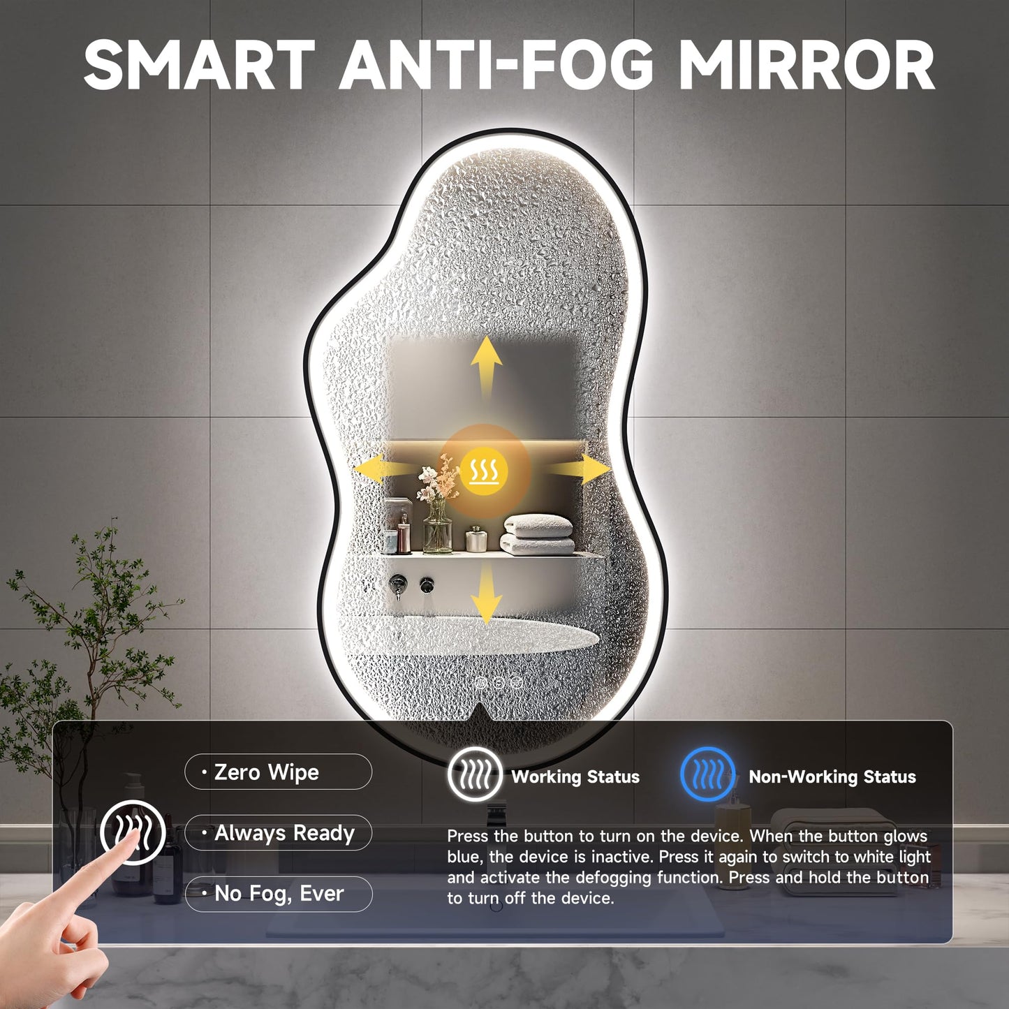 Hasipu Irregular Bathroom Mirror with Lights - 24"x35" LED Asymmetrical Wall Mirror, Abstract Modern Lighted Vanity Mirror for Wall, Anit-Fog, Dimmable, Memory, Vertical/Horizontal (Black