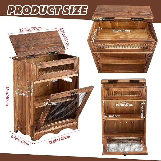 Colingmill Wooden Potato Onion Storage Bin for Kitchen Counter, Farmhouse Vegetable Storage Cabinet with Mesh Door & Lid Rustic Countertop Potato Organizer for Onion Garlic Bread, 11.8 x 6.8 x 16 Inch