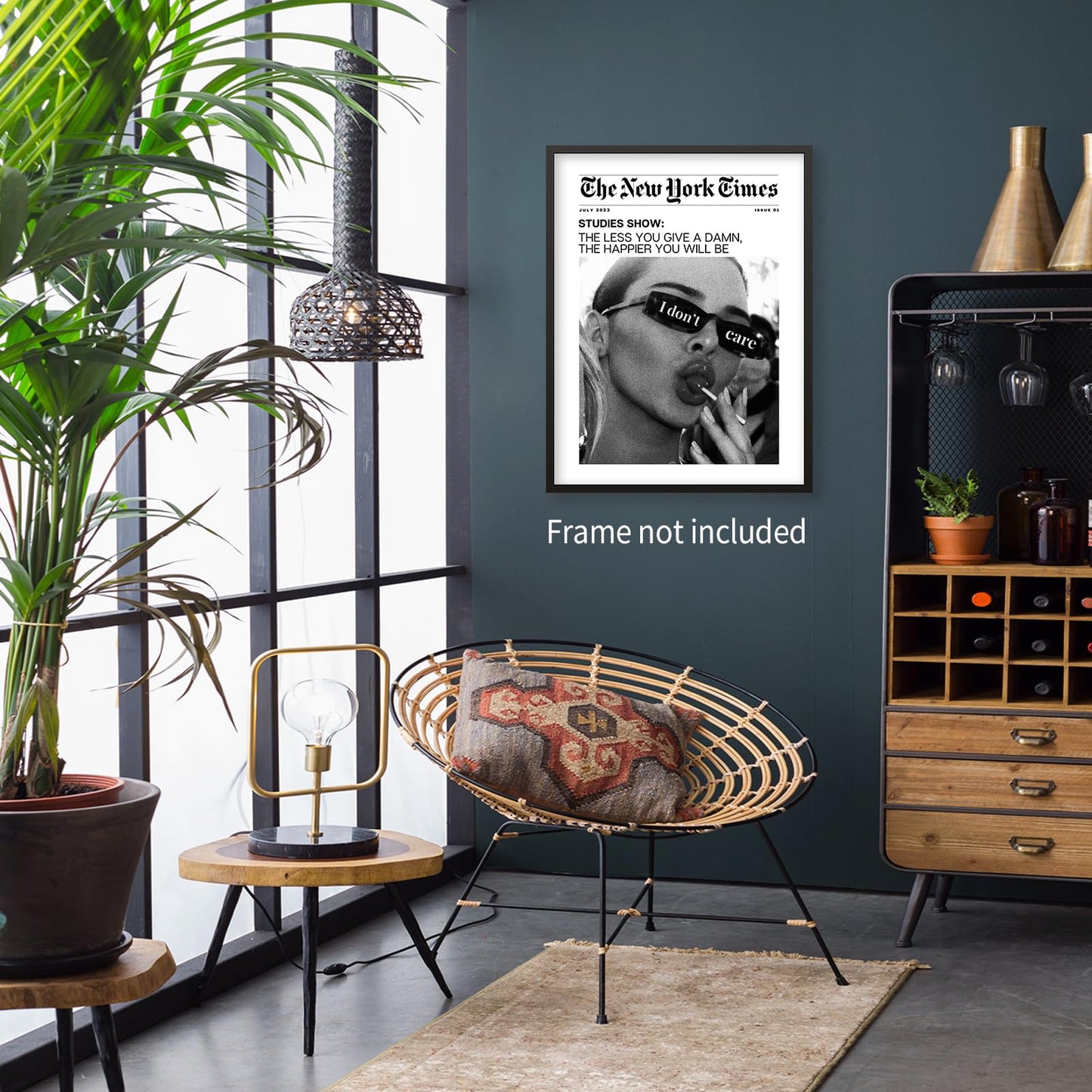 Heltrappe Vintage Black and White Newspaper Wall Art Trendy The New York Times Poster Funky I Don't Care Posters Room Aesthetic Canvas Prints 12x16 inch Unframed