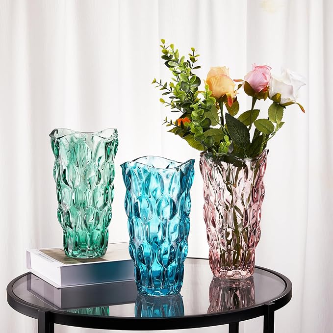 CEMABT Glass Vases for Flowers，Thickened 3.4 lb Morden vases for Tables Centerpieces, vase for Home Decor, Crystal,Colorful,Vintage and Clear Rose Large Vases Christmas Day Gifts（Blue）
