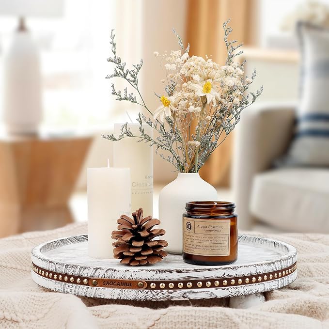 Decor Decorative Round Tray 11.81in for Home Decor for Coffee Table Farmhouse Kitchen Table Living Room Bathroom Centerpiece Tray Decor