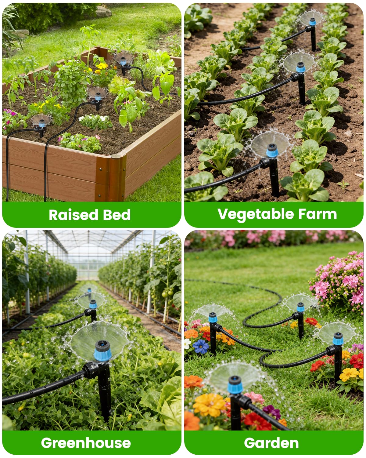 Landtouch 72Pack Drip Irrigation Parts, Quick Connect 1/4" Adjustable 360° Emitter Sprinklers with 6" Stake, Easy-Clean for Garden & Farm Irrigation Systems