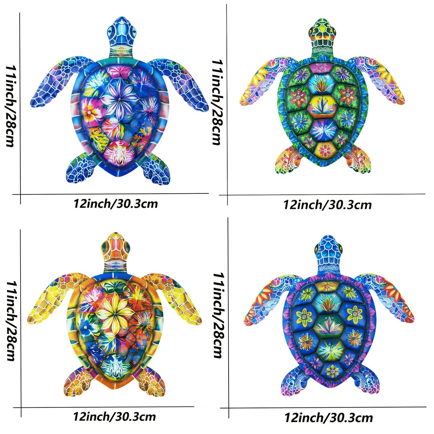Cruis Cuka Metal Wall Art Cute Turtle 2.5 D Wall Sculpture Garden Decor for Outside Fence Decorations Lawn Ornaments Patio Backyard Decor - Set of 4