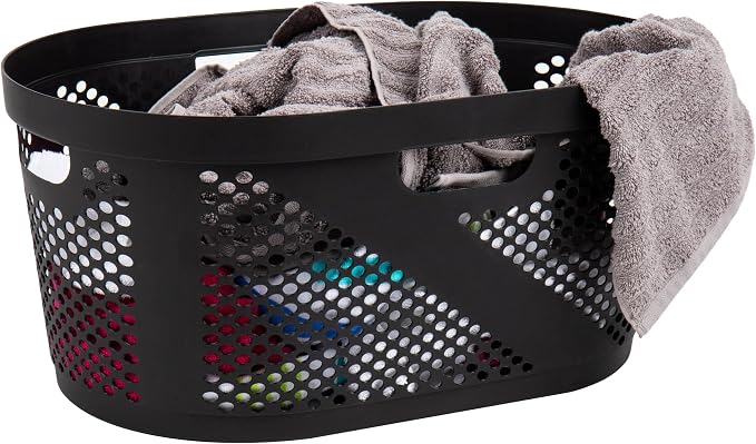 Mind Reader 40L Ventilated Laundry Baskets, Lightweight Clothes Hamper with Cutout Handles for Bathrooms and Closets, Plastic, Set of 2, Black