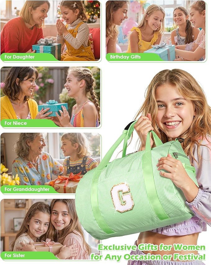 Party Favors for Teenager, Girl Gym Bag, Kids Monogram Overnight Duffel Bags with Shoe Compartment, Personalized Travel Bag with Makeup Pouch, Dorm Room Essentials (Letter I)