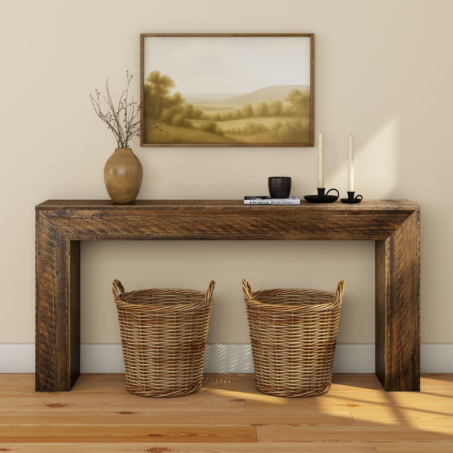 Plank+Beam 66 Inch Camden Console Table - Solid Pine Wood, Easy Assembly for Living Room or Entryway, Rustic Barnwood