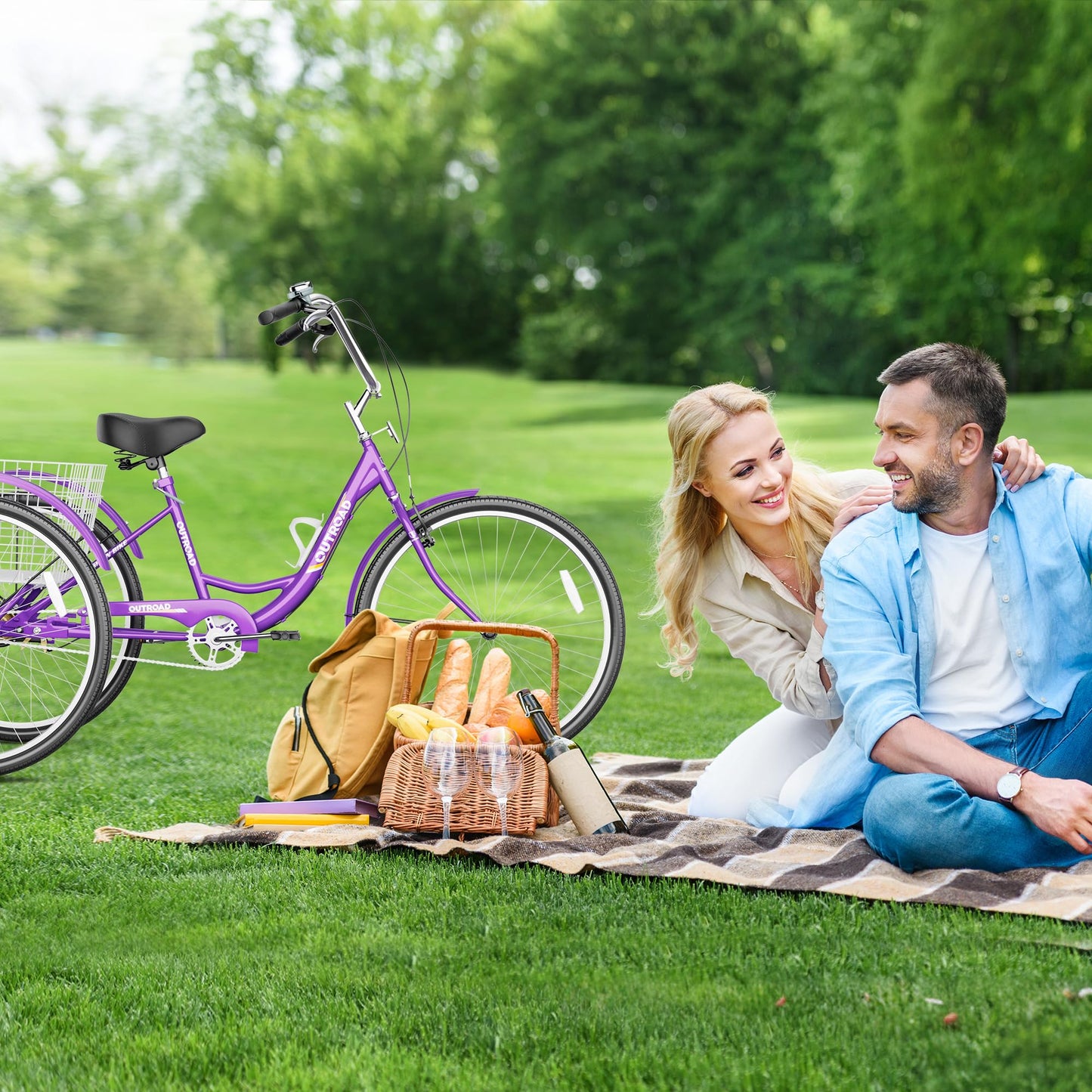 Max4out Adult Tricycle with Large Basket 24/26 Inch, Stable 3-Wheel Cruise Bicycle for Shopping, Beach and City Trike Perfect for Men, Women, Seniors, 26 Purple