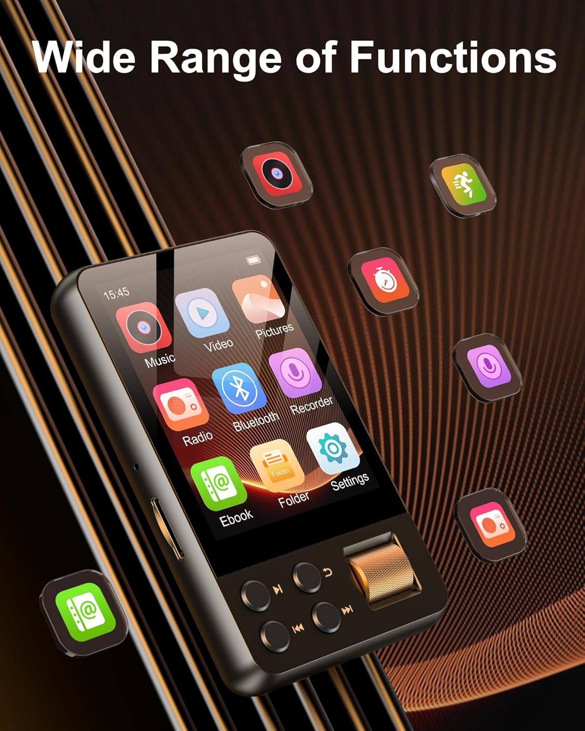 AGXOV 128GB MP3 5.4, Player with Bluetooth Music Player with Built-in HD Speaker, FM Radio, Voice Recorder, HiFi Sound