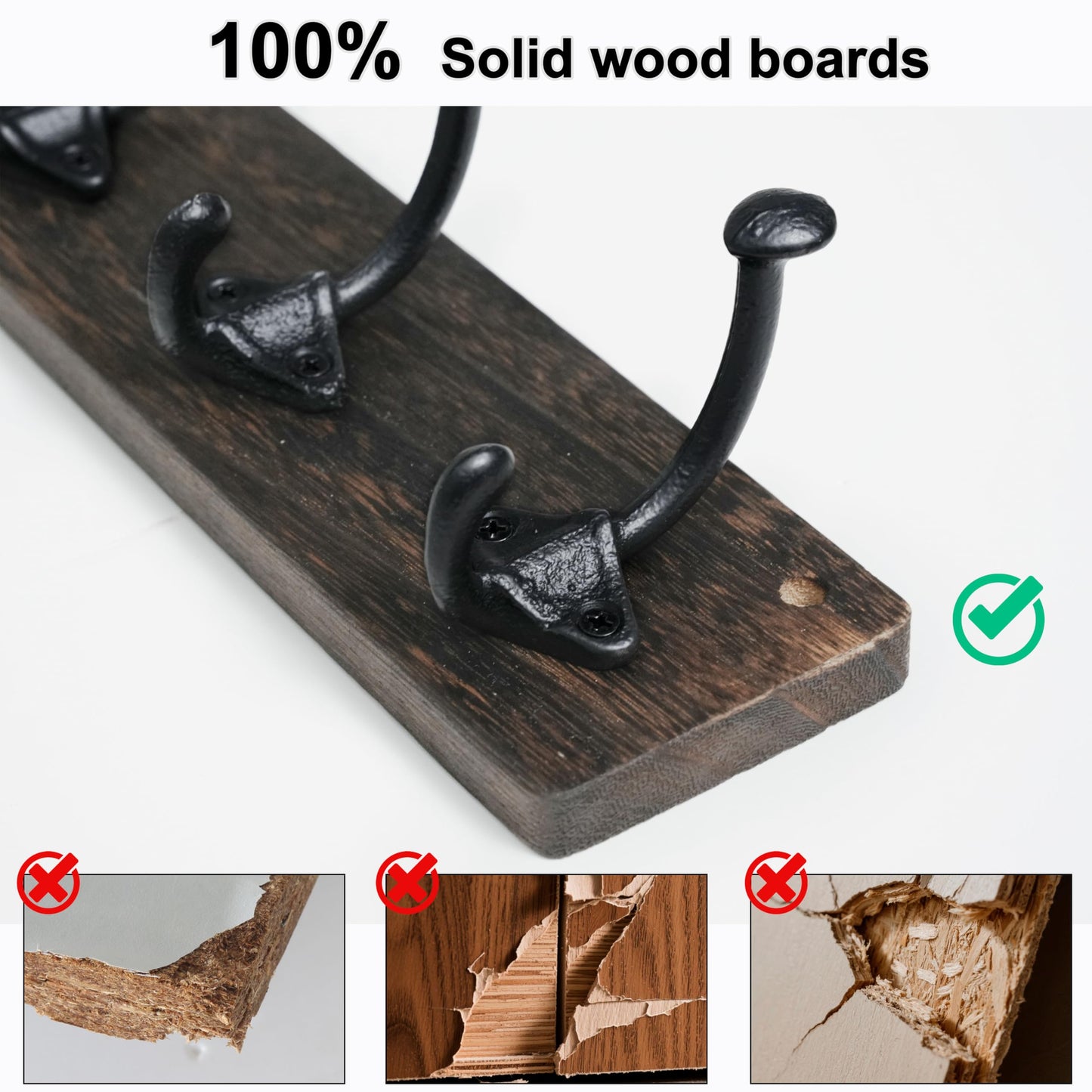WEBI Rustic Coat Rack Wall Mount,5 Cast Iron Coat Hooks Wall Mounted,Heavy Duty Farmhouse Wood Coat Hanger Wall Antique Vintage Hooks for Hanging Jacket,Clothes,Backpack,Weathered Brown